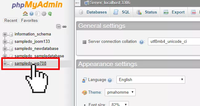 manage database phpMyAdmin