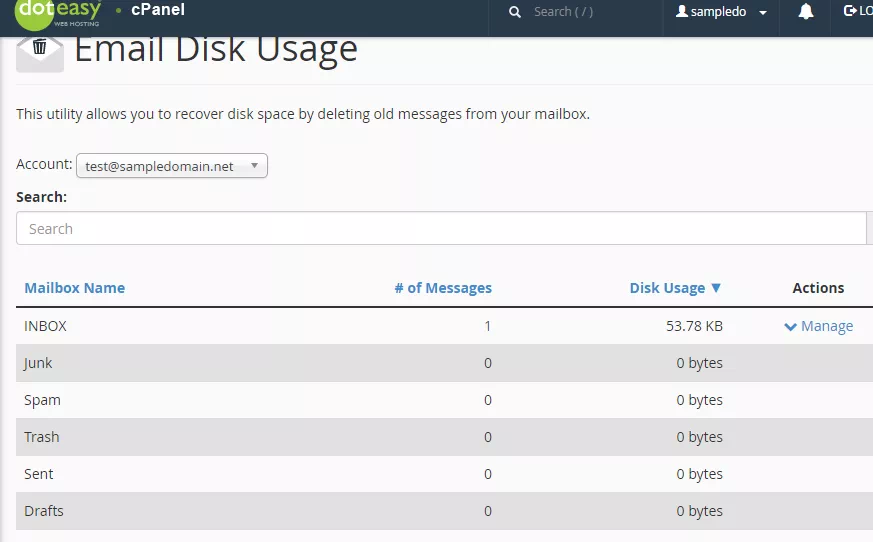 cPanel email disk usage