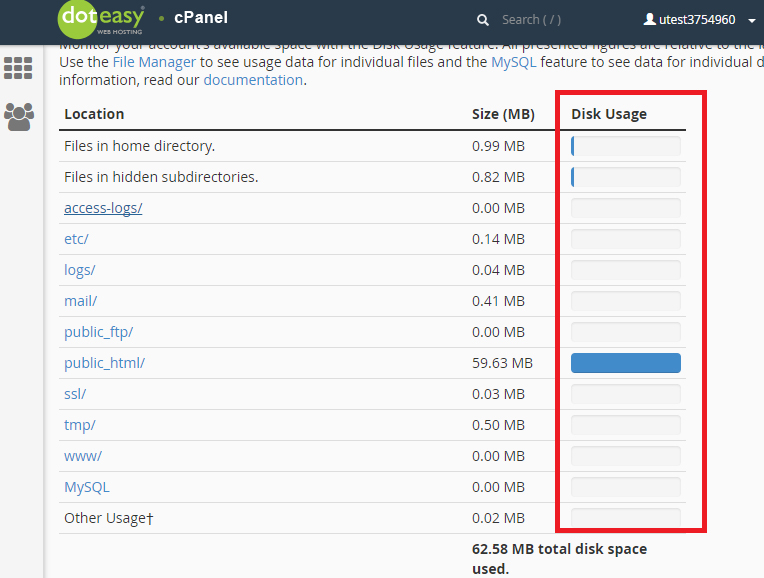 Viewing Disk Usage Doteasy  Hosting
