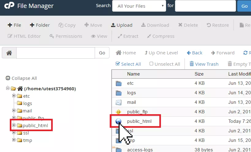 cPanel file manager public html