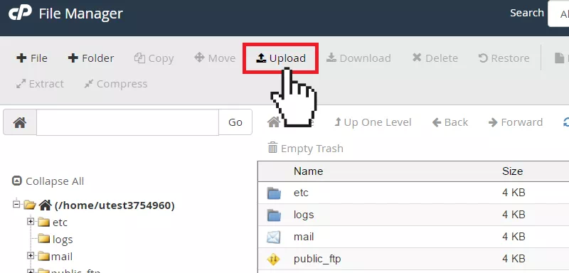 cPanel file manager upload