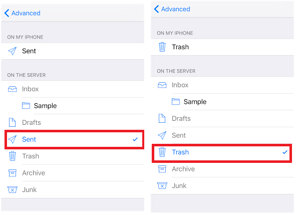 ios sent and deleted settings
