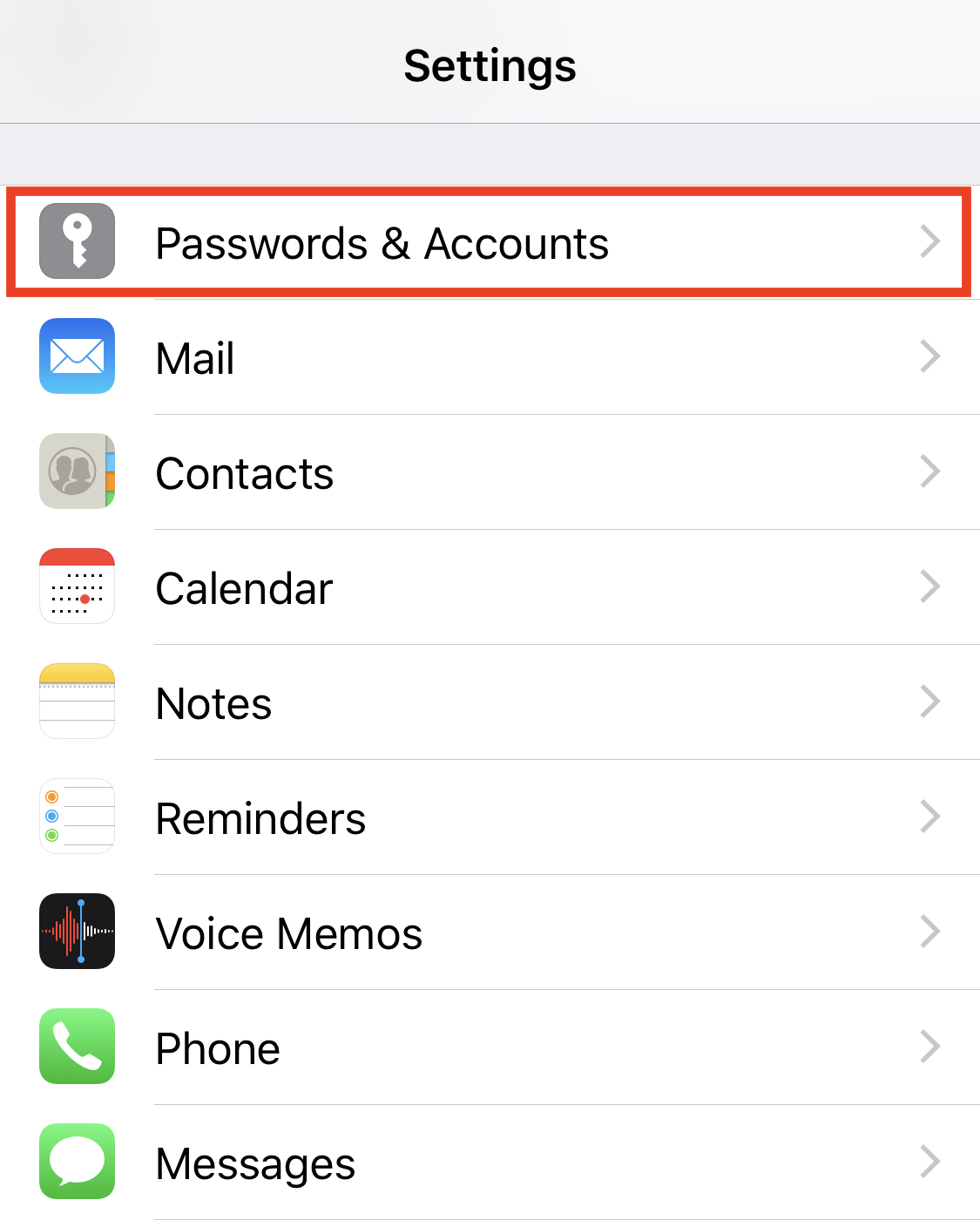 iPhone password account settings