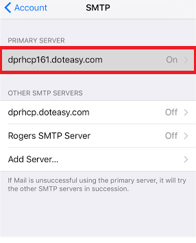ios SMTP primary server