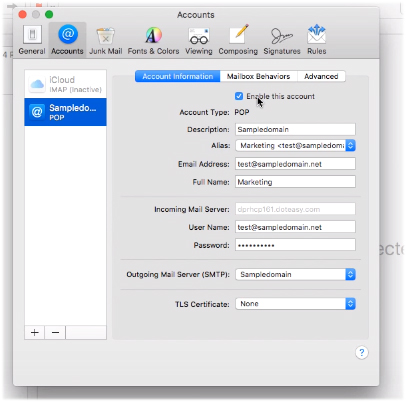 Mac Mail enable this account