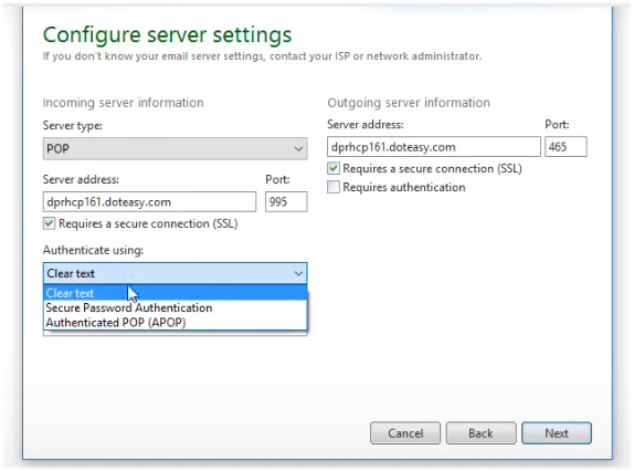 authenticate Windows Live Mail