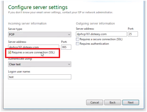 incoming server SSL Windows Live Mail