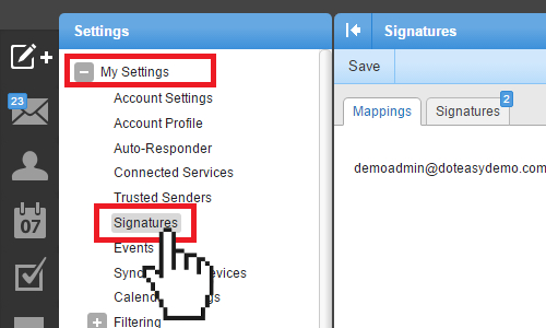 Smartermail signature settings