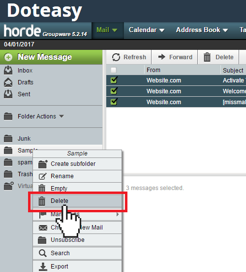 Horde delete folder