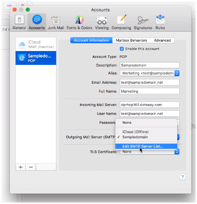 mac mail outgoing server settings authentication