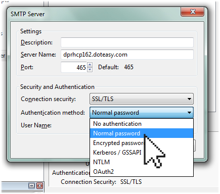Thunderbird SMTP authentication
