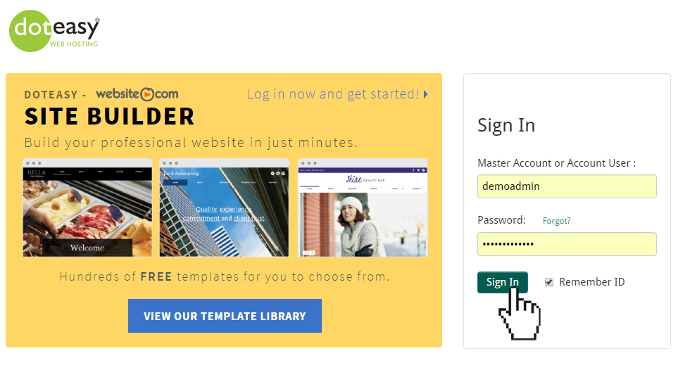 Doteasy Member Zone Login Panel