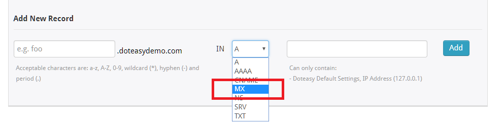 adding MX record in details