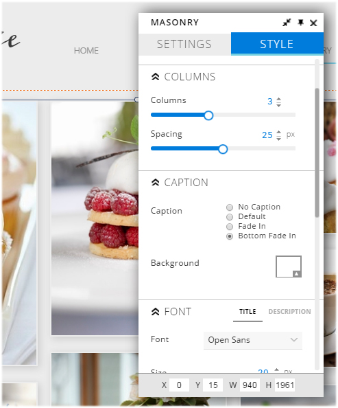masonry image gallery settings