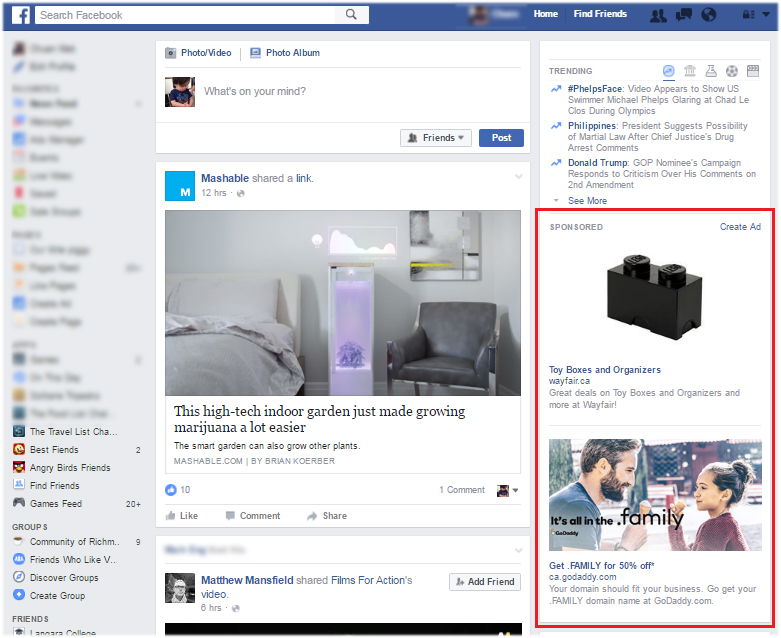 facebook right column ad size