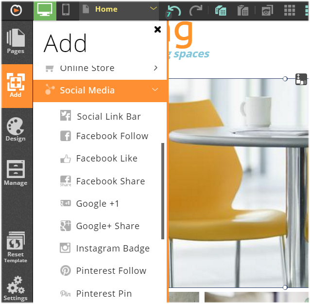 website.com adding social link bar