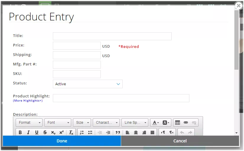 product entry